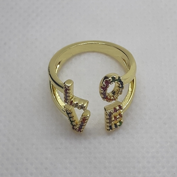 NWOT Love Word Rainbow Rhinestone Gold Ring - Picture 4 of 5